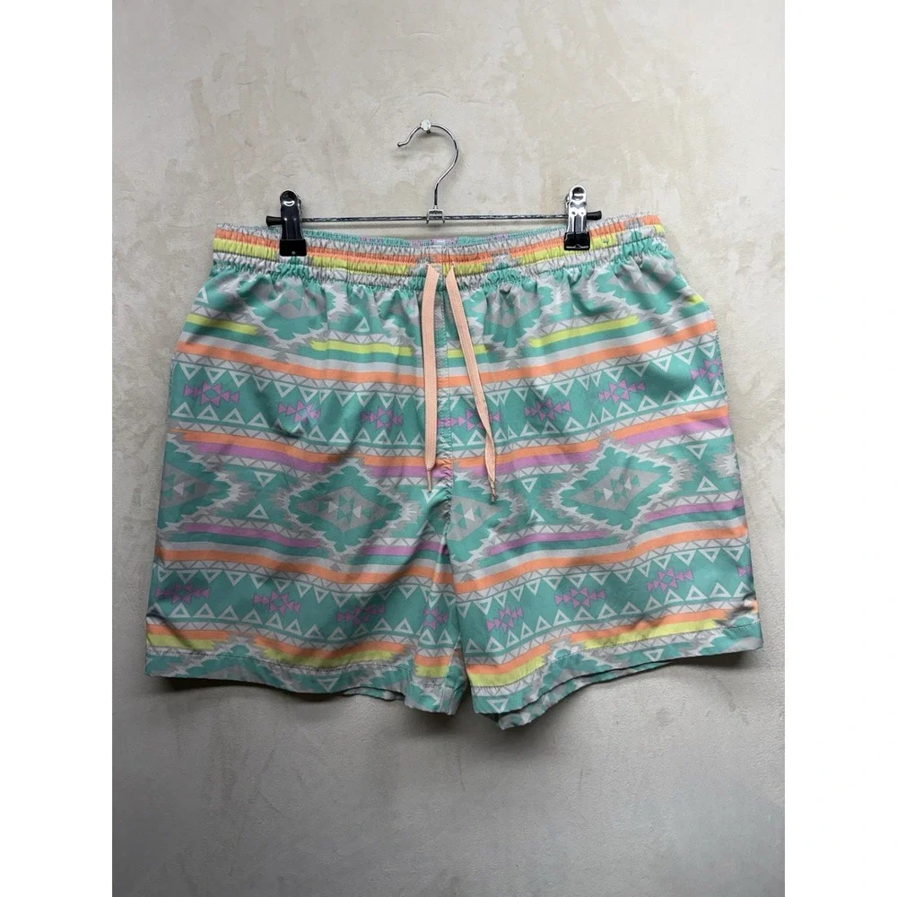 Chubbies Swim Trunks Men XL  Mint Green Aztec Tribal Neon 5.5